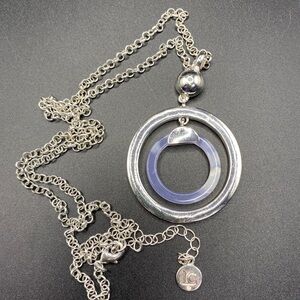 LIZ CLAIBORNE Long Silver Circles Necklace On Chain